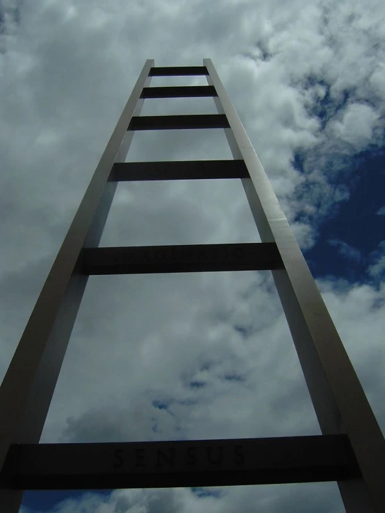 an upward view of the top of a tall ladder