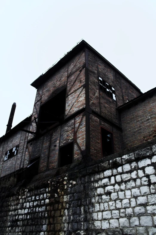 old brick building against a gray sky