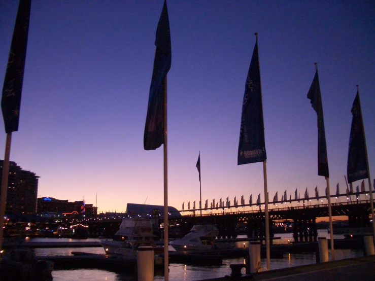 this is an image of a boat dock in the evening