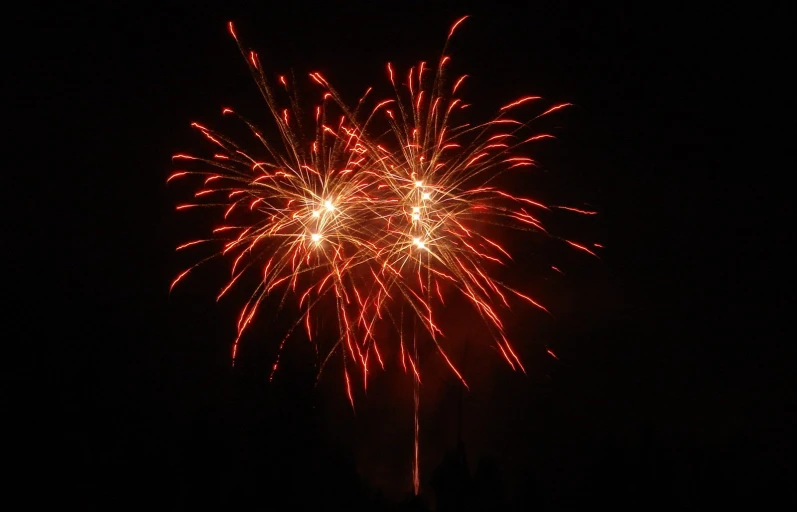 red and white fireworks are in the dark sky