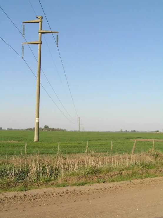 a wide s of an empty field with a road in the foreground