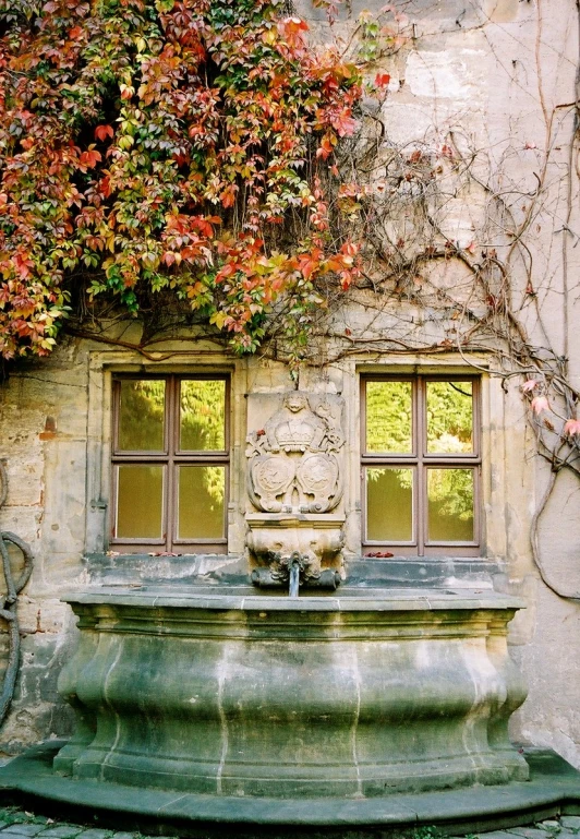 there is a very interesting fountain with water spouts