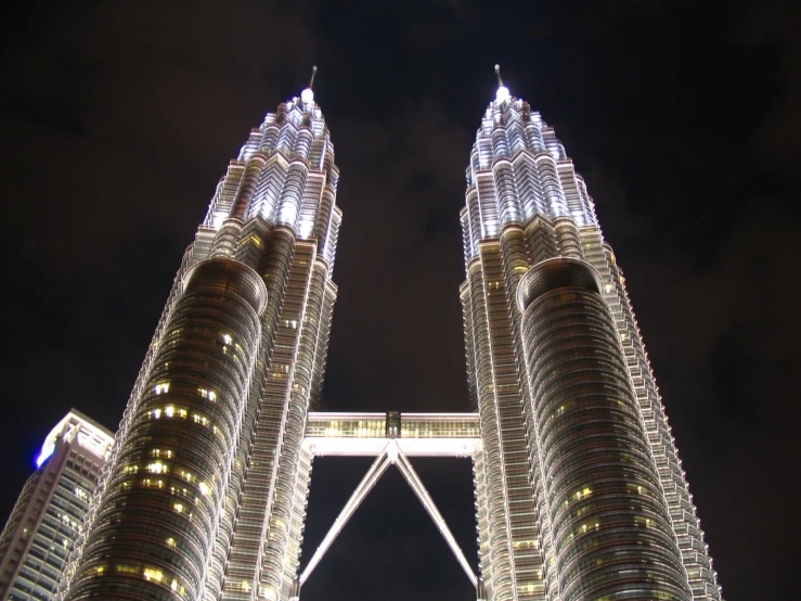 the towers are lit up at night