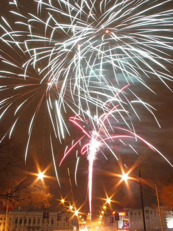 fireworks lit up the night sky over the town