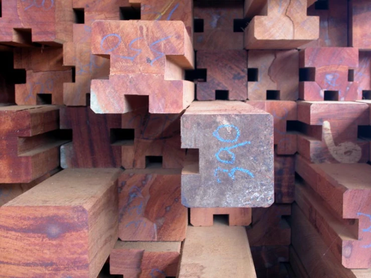 some wood blocks that are stacked up together