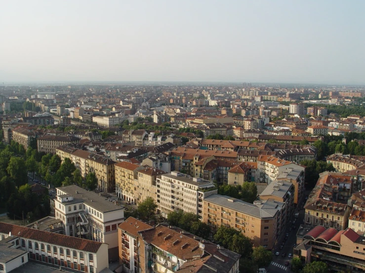 a large urban skyline as seen from the air