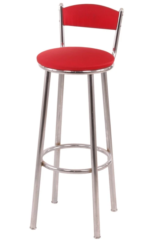 red stool and chair with an upholstered metal frame