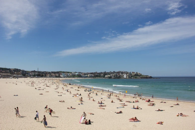 some people are laying on a large beach