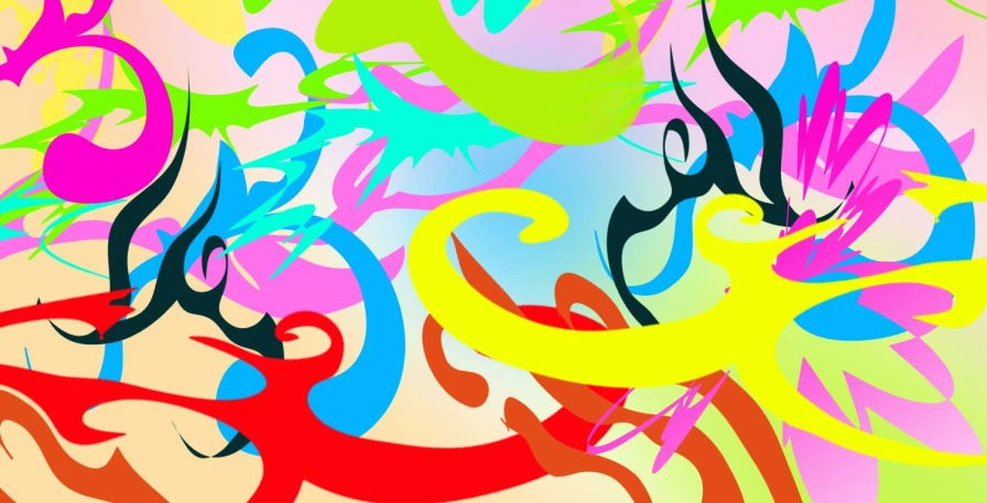 a colorful abstract painting of leaves and swirls