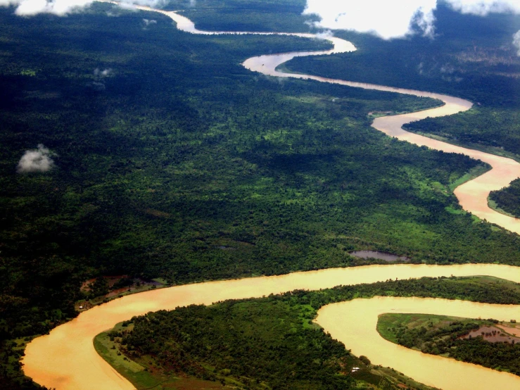 aerial po of a winding river and a forest