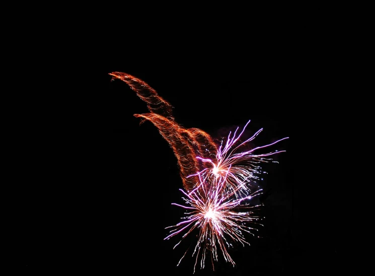 fireworks light up the night sky over a building