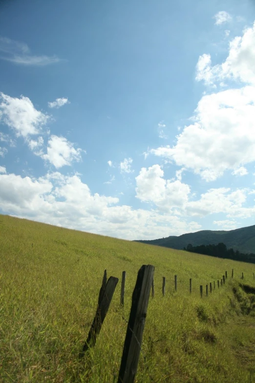 a fence on a grassy hill near a grassy field