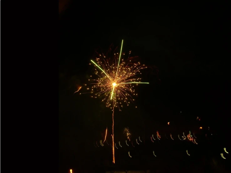 a fireworks show in the dark sky