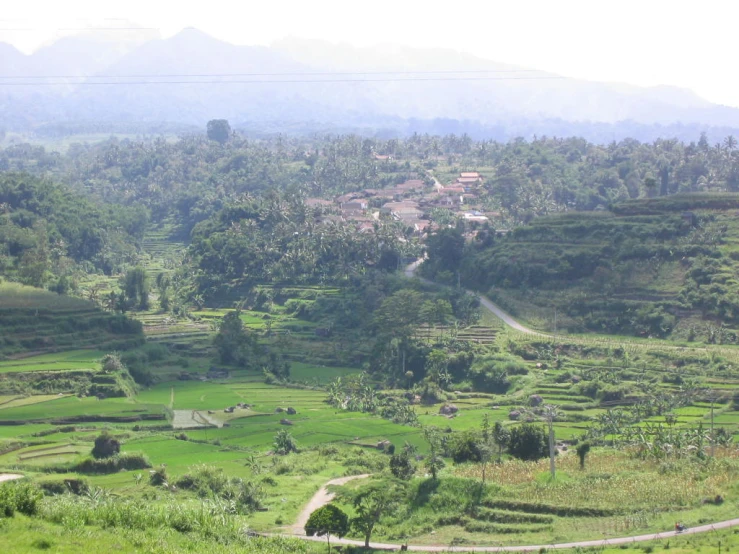 a small village on a lush green hillside