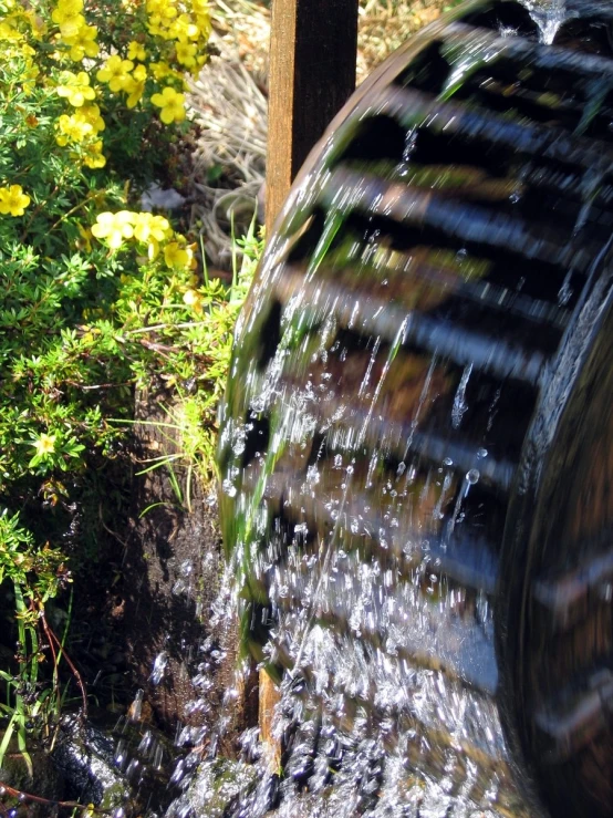 the water running from an old sewer on a street