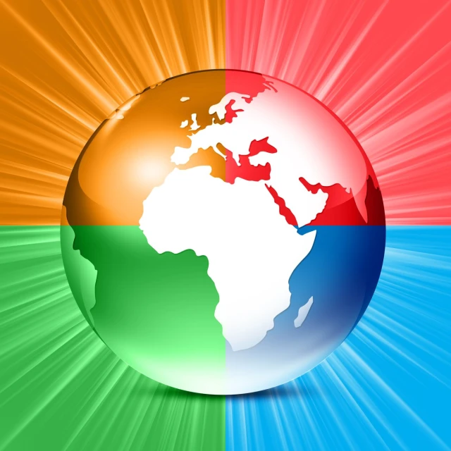 a globe is shown in color on a white background