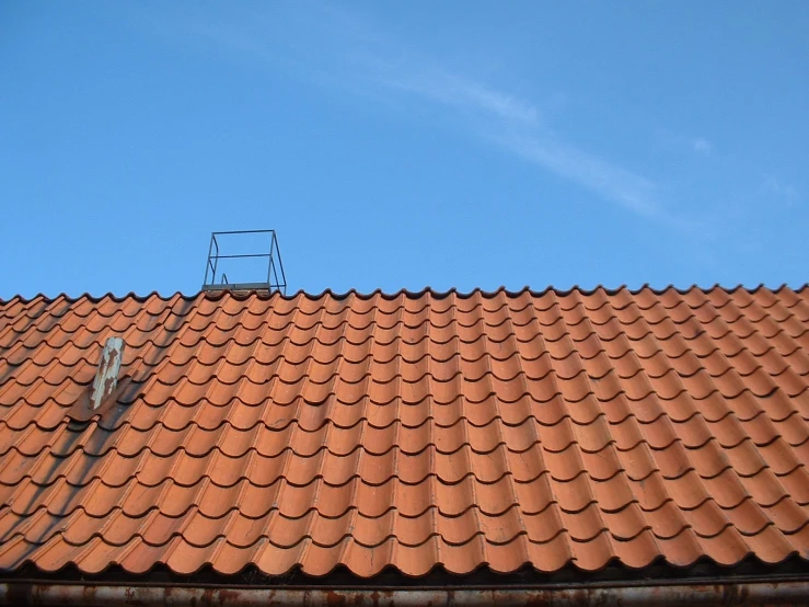 there is a roof made of clay with a window