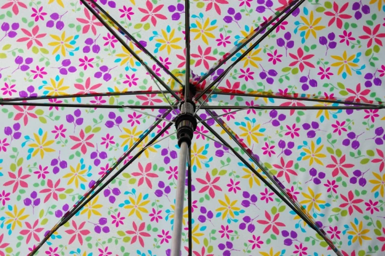 an open and brightly colored umbrella with many designs