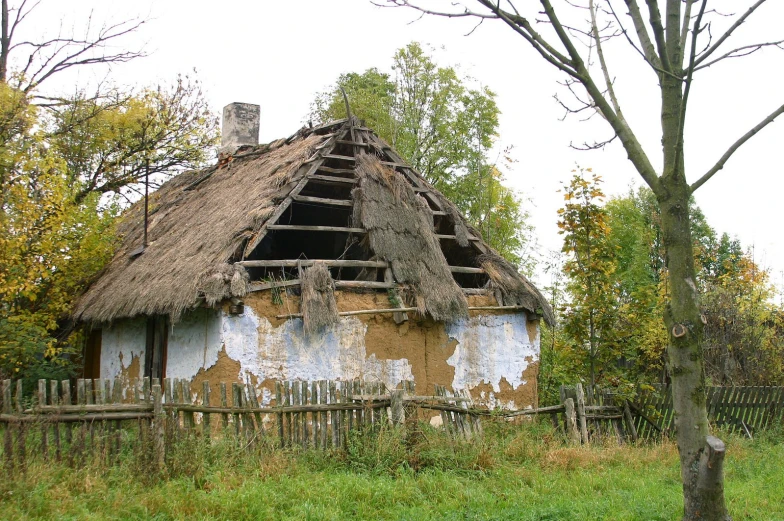 the building is made of mud and wooden poles