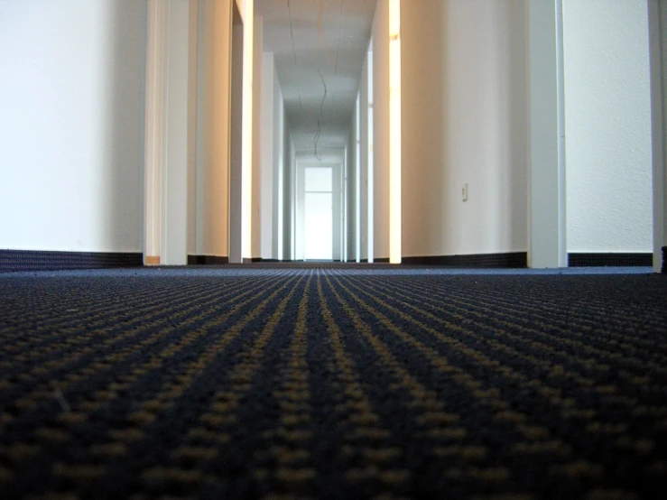 empty long hallway with floor covering and carpet