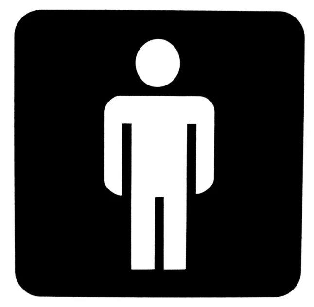 a sign showing a standing man that is in the restroom