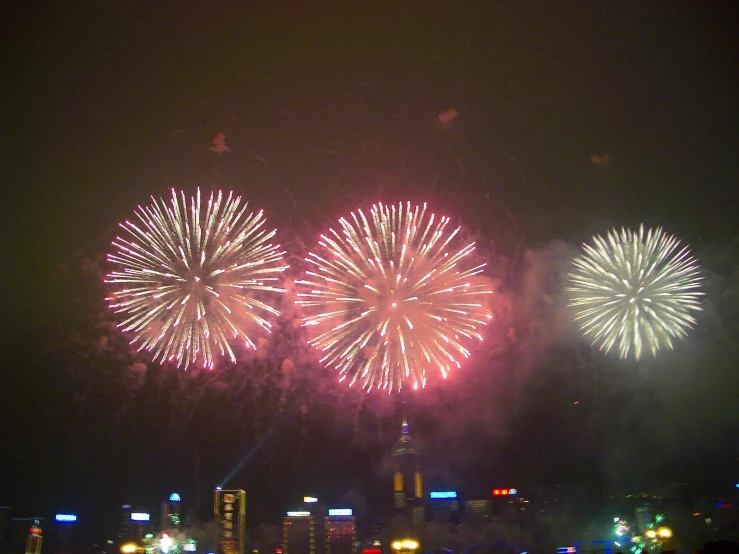 colorful fireworks fill the sky over a city skyline