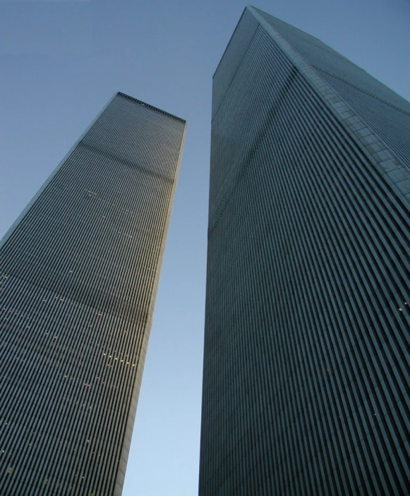 tall buildings with vertical lines, near the top one