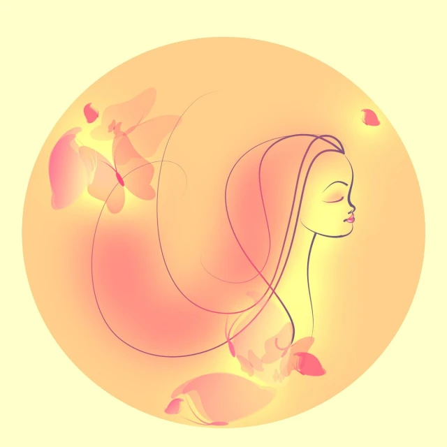 a beautiful lady's face in a circle with erflies