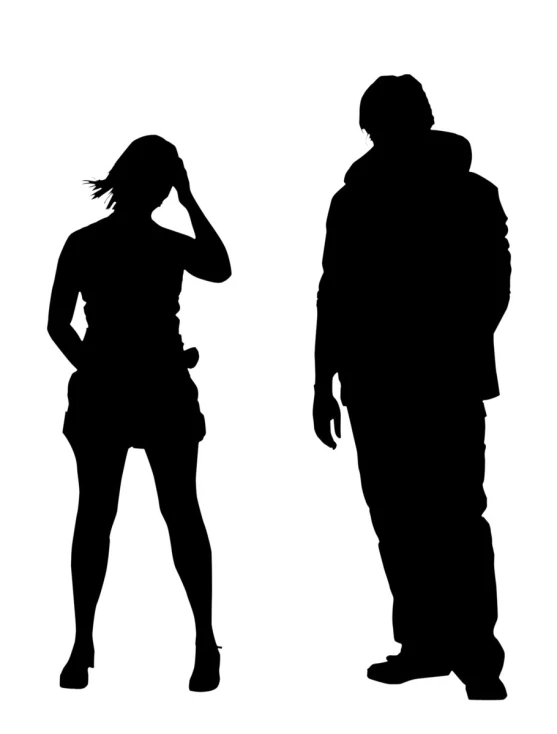 silhouettes of man and woman talking to each other