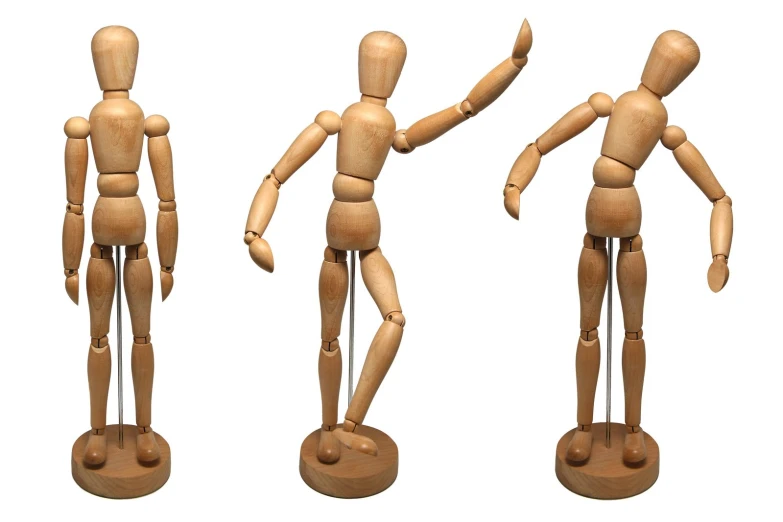 a wooden mannequins is shown with their legs and hands extended