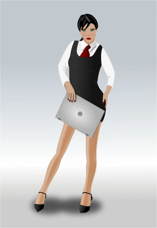 an illustration of a beautiful woman holding a laptop computer