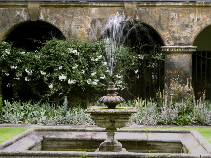 the fountain has a bird bath on the pedestal