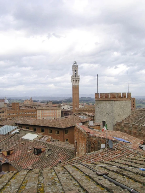 there is a sky view of the city with a tower in the distance