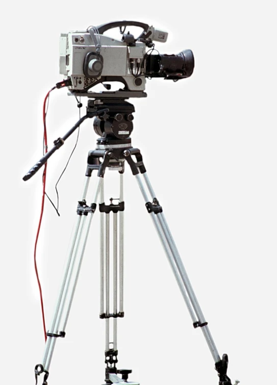 a camera with a tripod with two wheels