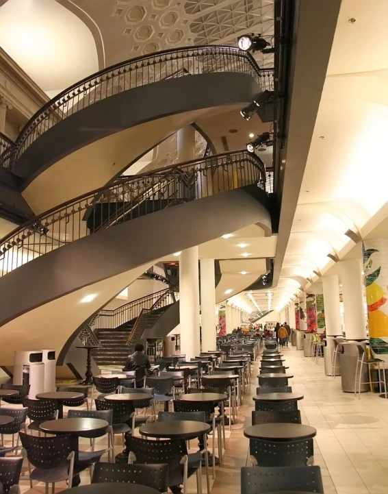 this is a spiral staircase inside of a restaurant