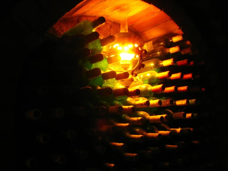 a small oven filled with bottles of wine