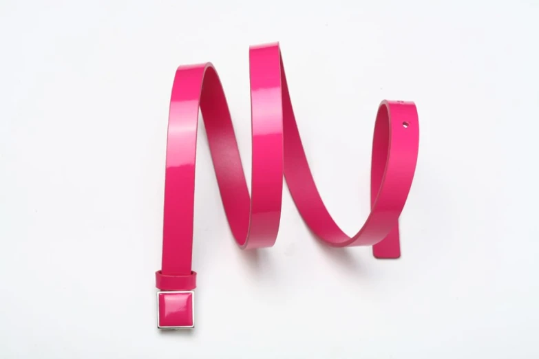 a pair of bright pink ribbon with a square buckle