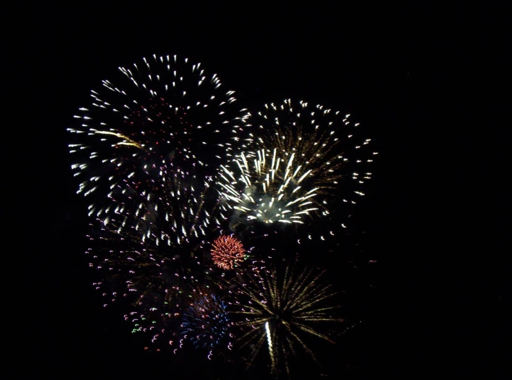 multiple colorful fireworks light up the night sky