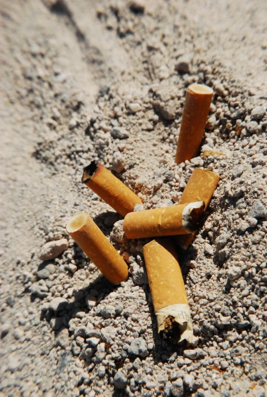 the cigarettes are lying in the sand on the ground