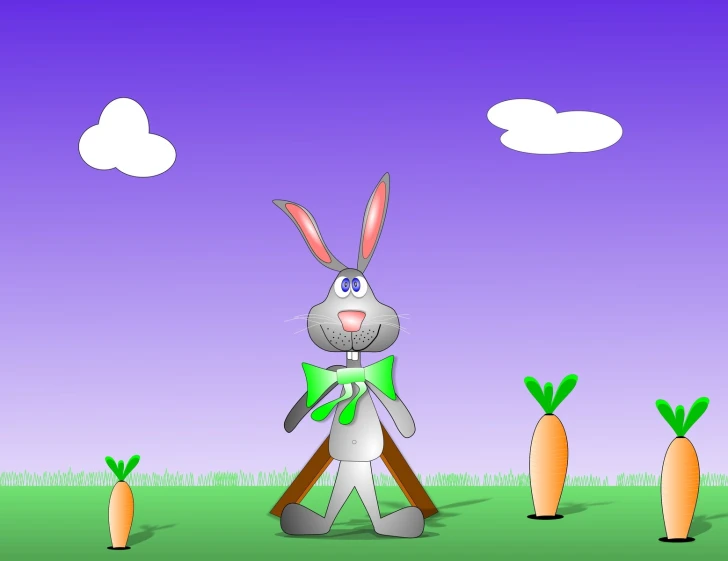 a bunny with a scarf holding an orange carrot