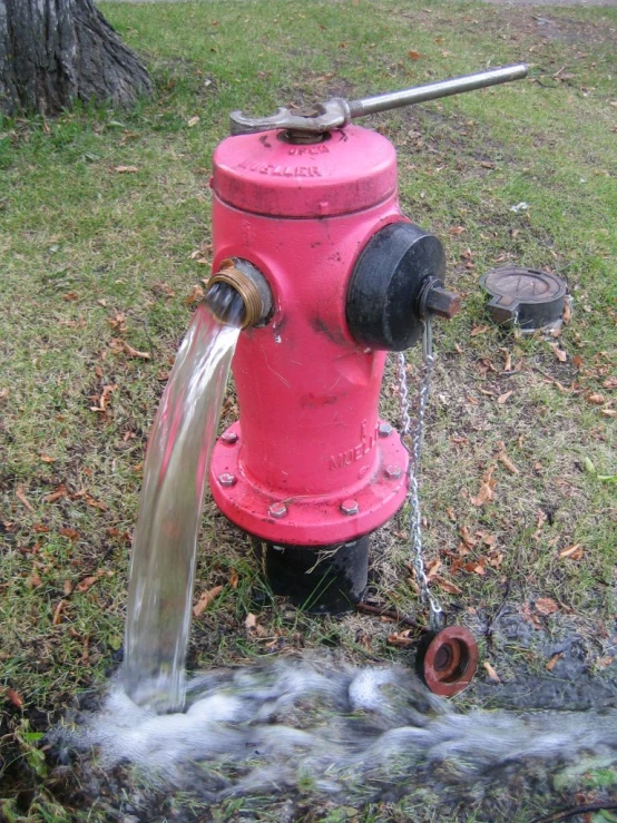 a red fire hydrant that is spraying water out of it