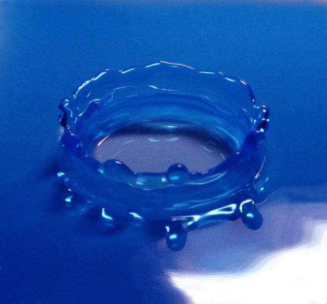 a clear glass ring with a blue background