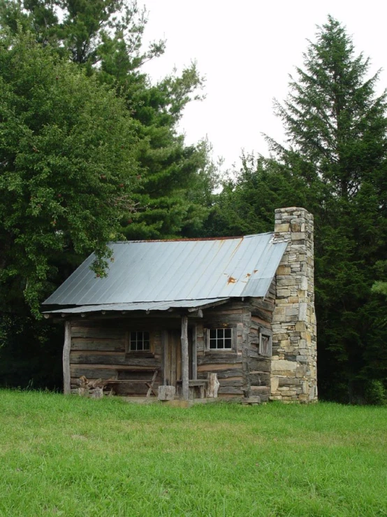 a rustic cabin is built into a grassy hillside