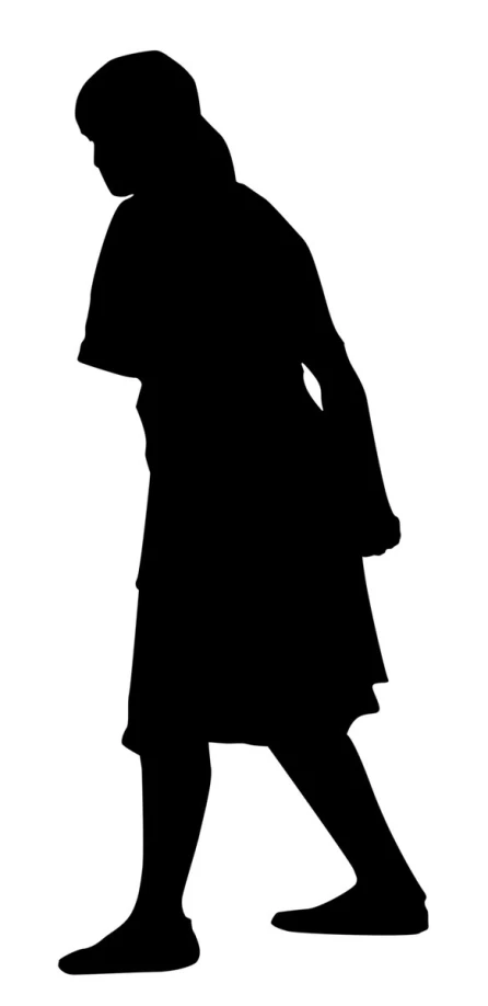 a black and white image of a silhouette of a person walking