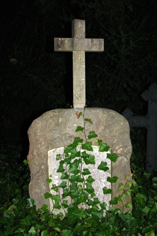 a cross that is sitting in the grass