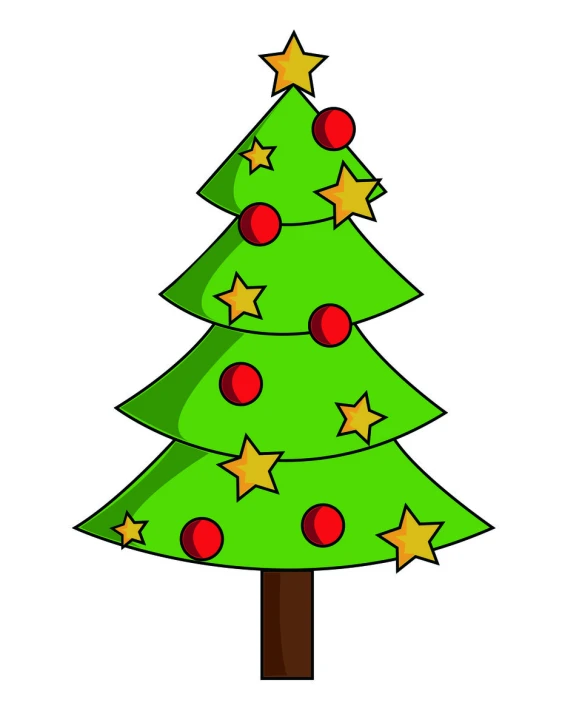 a cartoon christmas tree with red balls on it