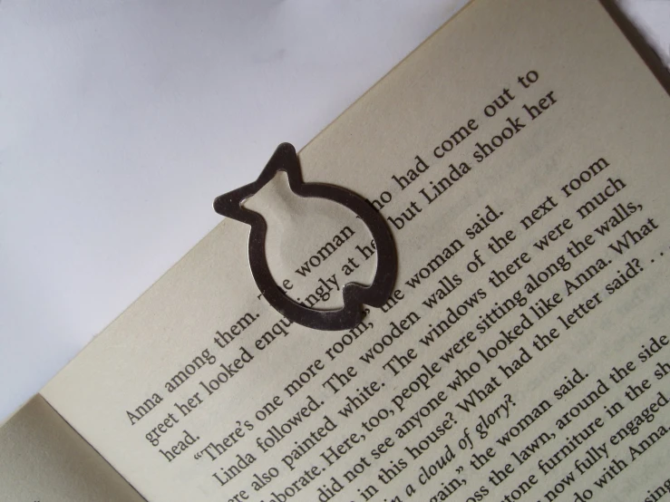 a book page with a cat ring on top