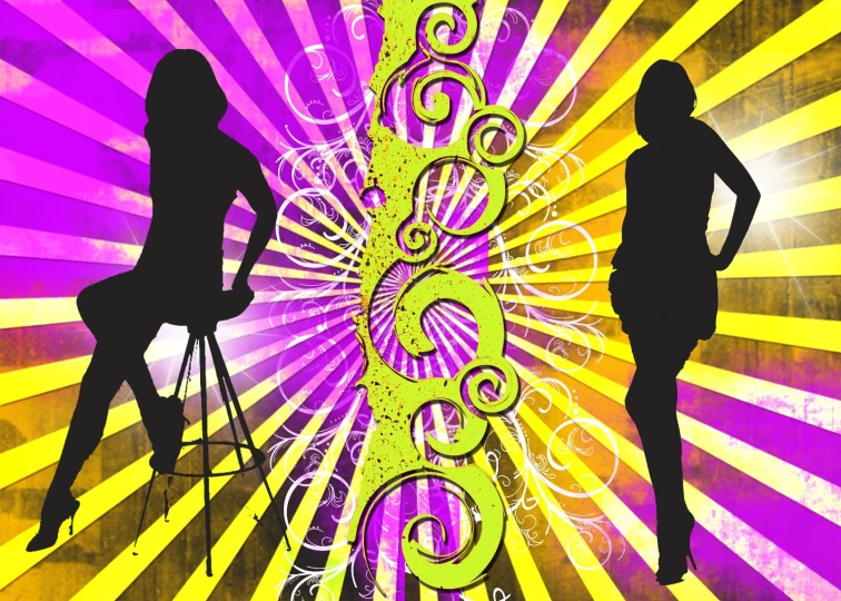 two women with colorful background and colorful pattern