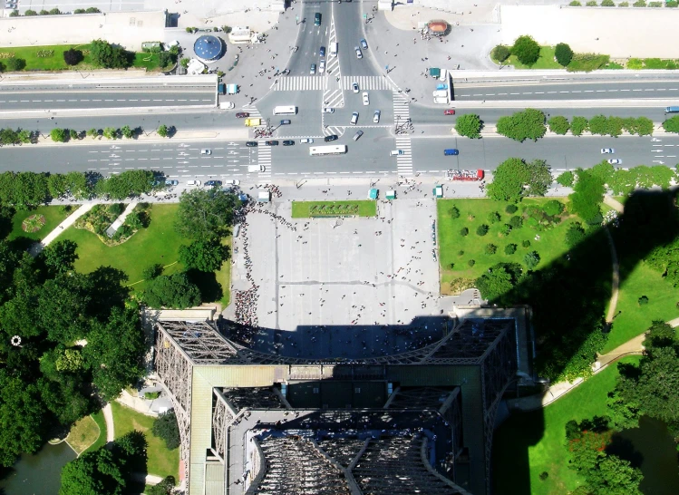 an aerial view of a road intersection from above