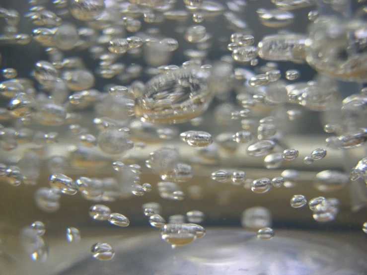 bubbles are floating close together in the water